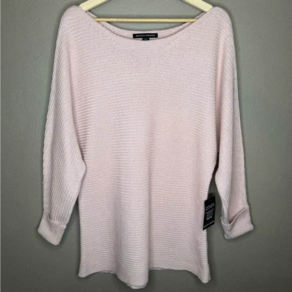 Boston Proper Women's Soft Pink Off the Shoulder Knit Sweater Size Large Preppy - Picture 2 of 16
